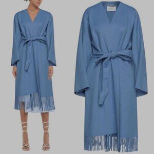 Zimmermann Fringe Wool Wrap Coat Periwinkle 1 Small